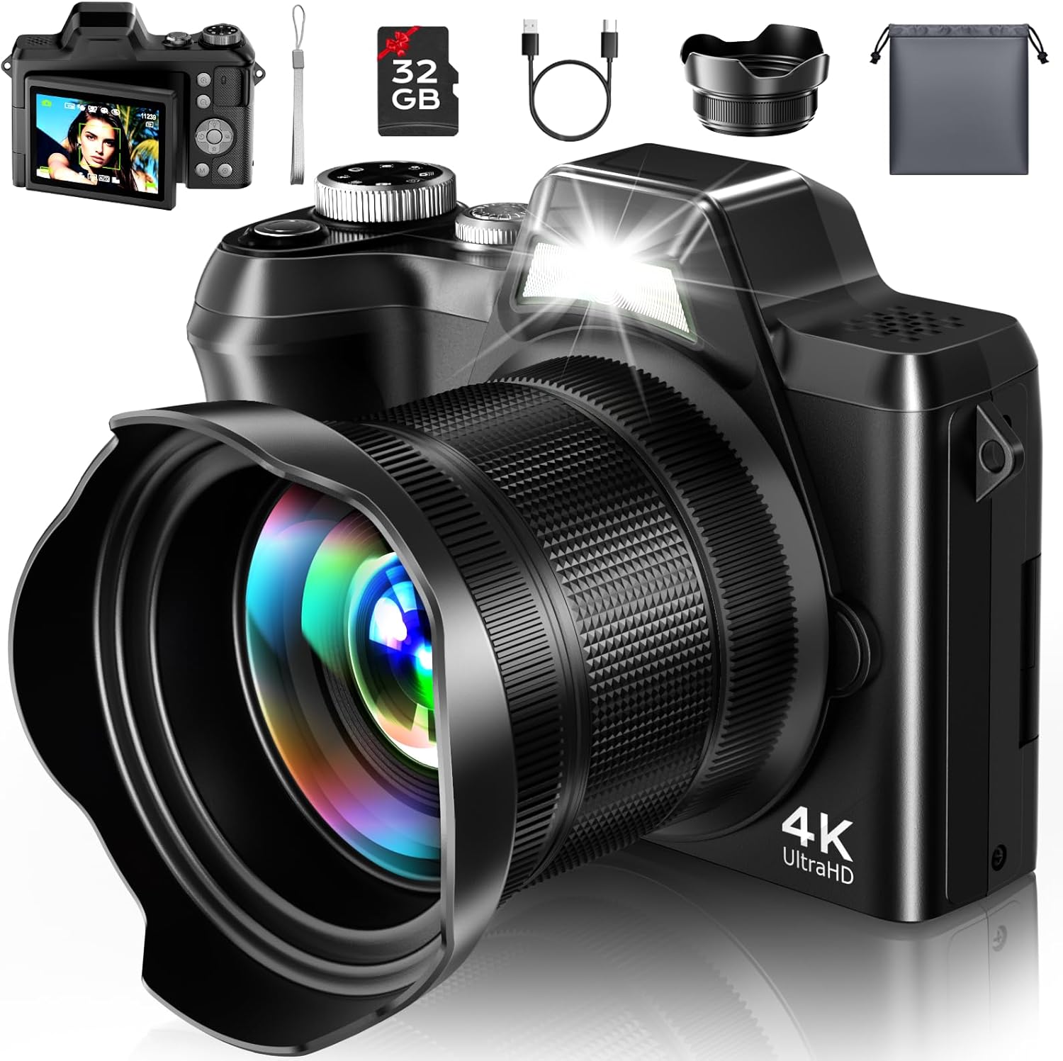 Photography Youtube - 4K Seyahat Fotoğrafçılığı Dijital Kamerası, 56MP